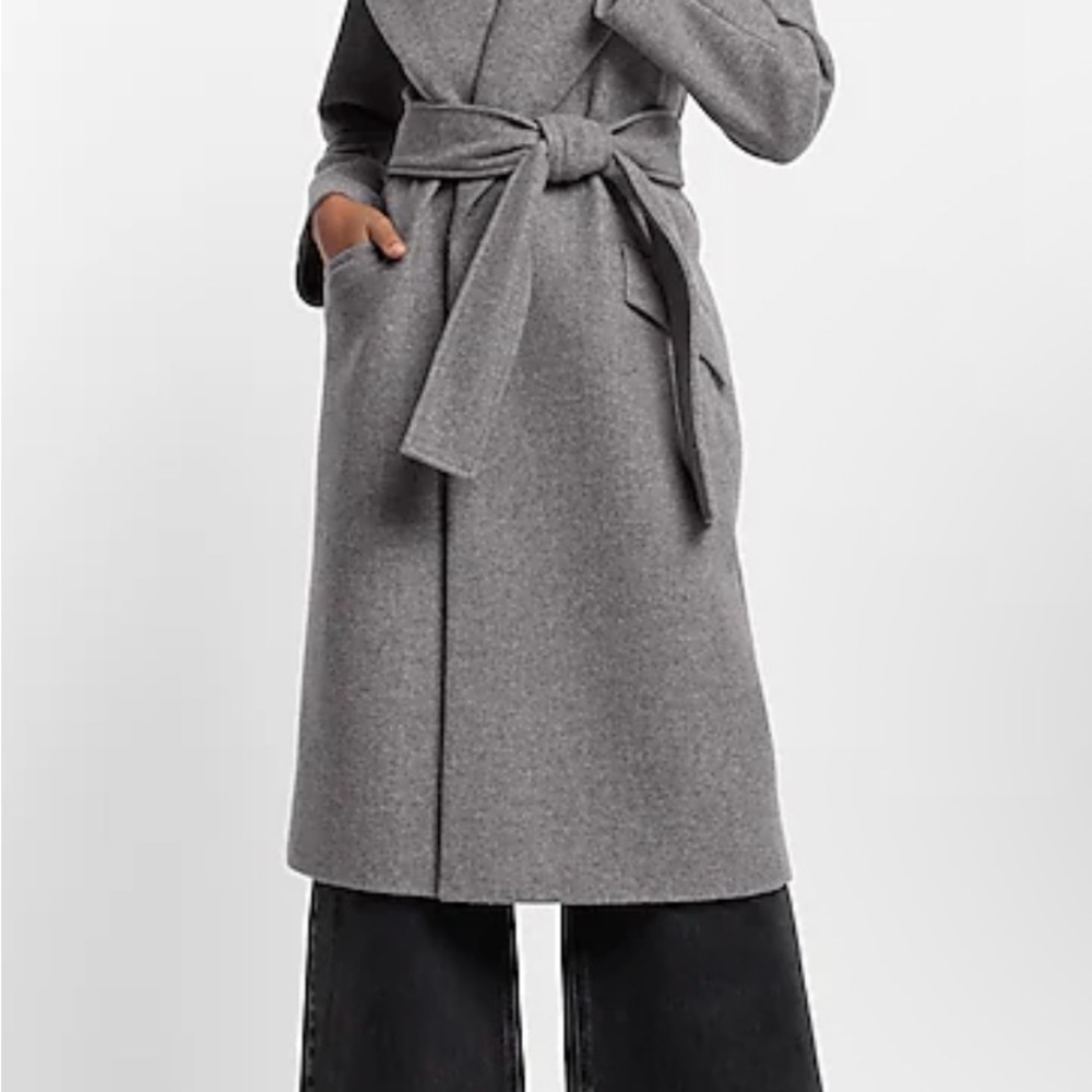 Express Gray Shawl Lapel Wrap Coat